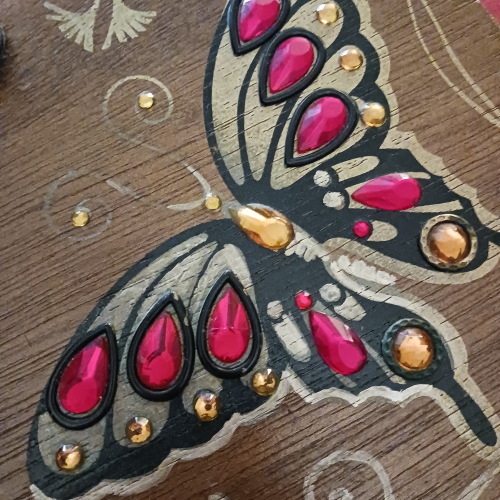 Vintage 1960s Butterfly Embellished Wooden  Cigar Box Purse/ Enid Collins Style - Picture 7 of 16